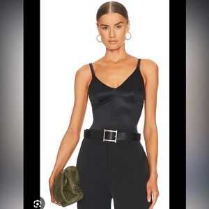 Spanx Shaping Satin Thong Bodysuit in Very Black Small